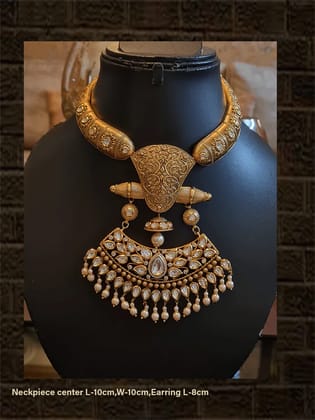 Antique finish kundan and AD with self gold design