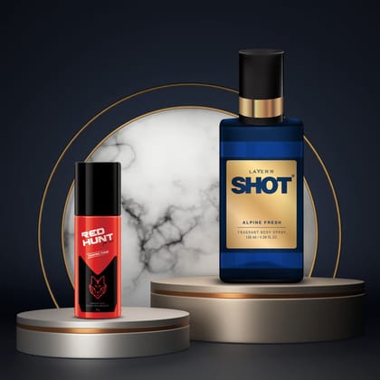 Layer'r Shot Fragrant Body Spray For Men - Pack of 2 | Alpine Fresh (130ml) & Red Hunt Shaving Foam (50ml) | Long-Lasting & Skin-Friendly Premium Fragrance | Perfect For all occasions | Gift For Men