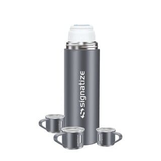 Signatize Coffee Thermos Stainless Steel Vacuum Flask with 3 Steel Cup, 500ml/16.9oz Insulated Bottle with Cup-Grey