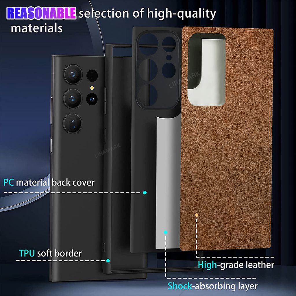 LIRAMARK PU Leather Flexible Back Cover Case Designed for Samsung Galaxy S23 Ultra (6.8 inch)