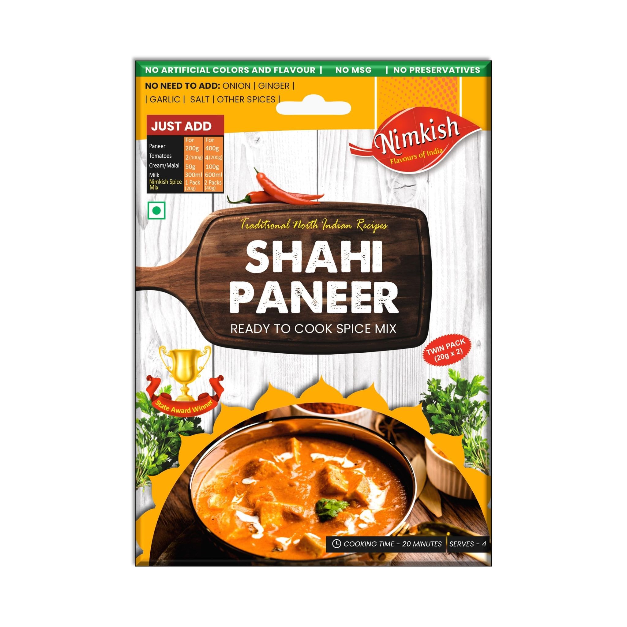 Nimkish Shahi Paneer, Pack of 1, Ready to Cook Masala, 20g Each, Complete Premix, Chef's Special Makhani Paneer Gravy
