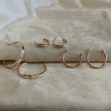 Set of Three Rose Gold-Toned Contemporary Hoop Earrings-HER