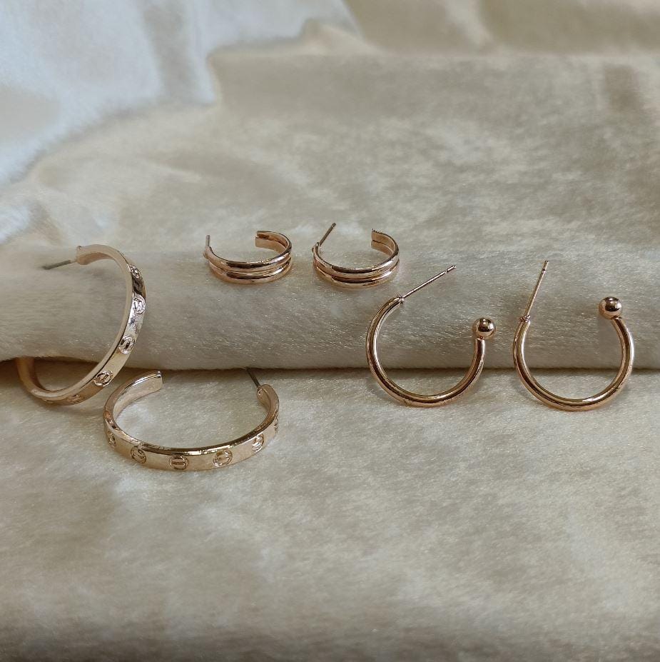 Set of Three Rose Gold-Toned Contemporary Hoop Earrings-HER