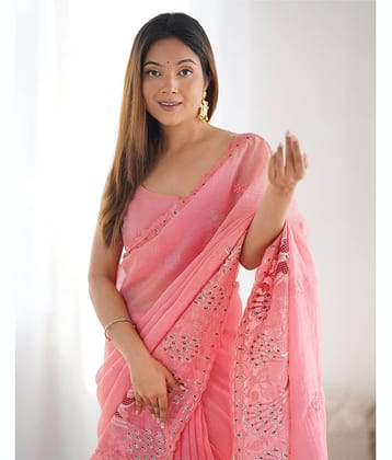 Samah Silk Blend Embroidered Regular Saree With Unstitched Blouse Piece ( Multicolor )