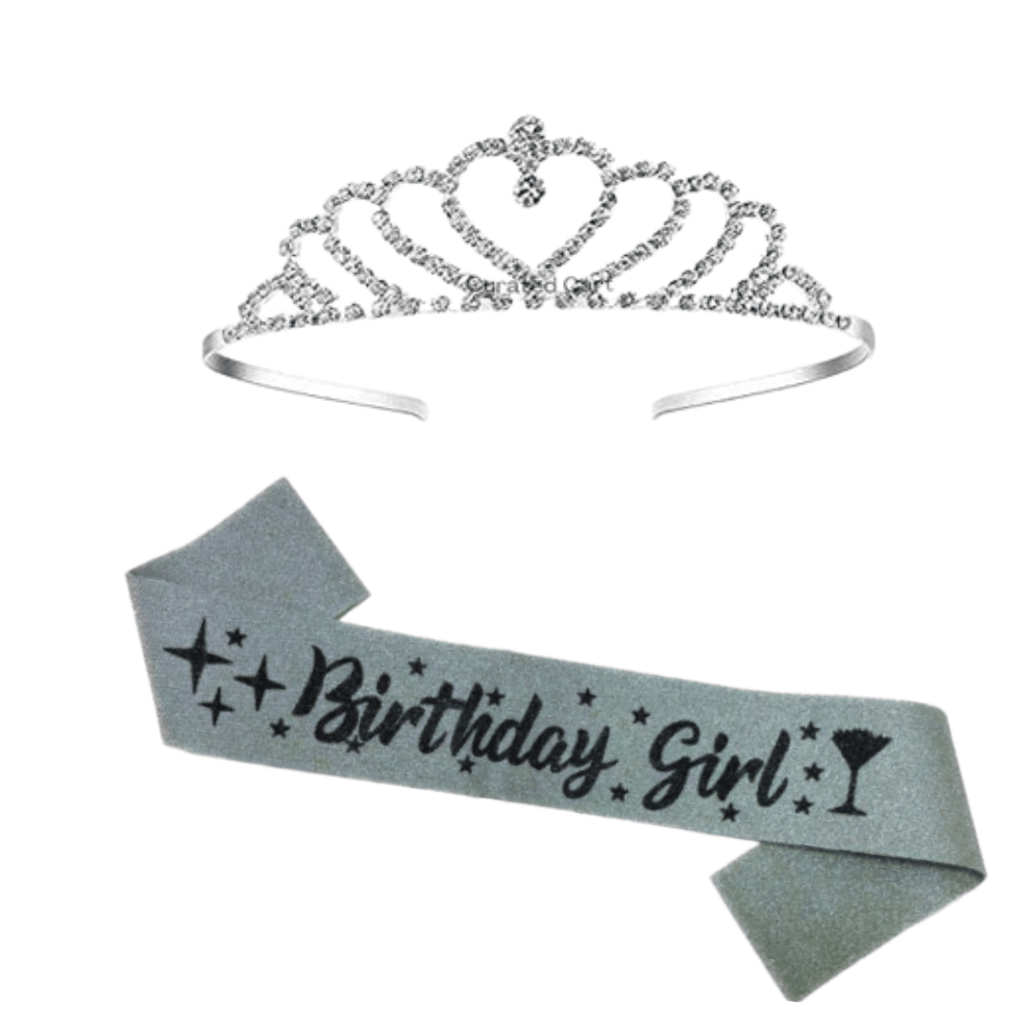 Birthday Girl Sash And Crown - Pack of 2 Pcs  Silver Birthday Sash for Girls | Birthday Crowns for Girls - Party and Festive Needs | Buy online on ZillyBuy