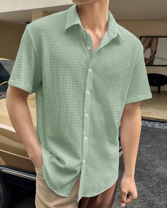 Modern Charm: Light Green Fabulous Seersucker Shirt by GlamaStitch-S