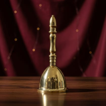 Brass Puja Hand Bell | Temple Ghanti For Aarti & Mandir, Height : 5 Inch (ZMAS636 C)