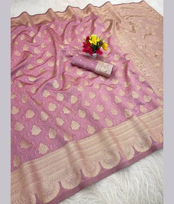 fab woven Art Silk Woven Design Banarasi saree With Unstitched Blouse Piece ( Pink )