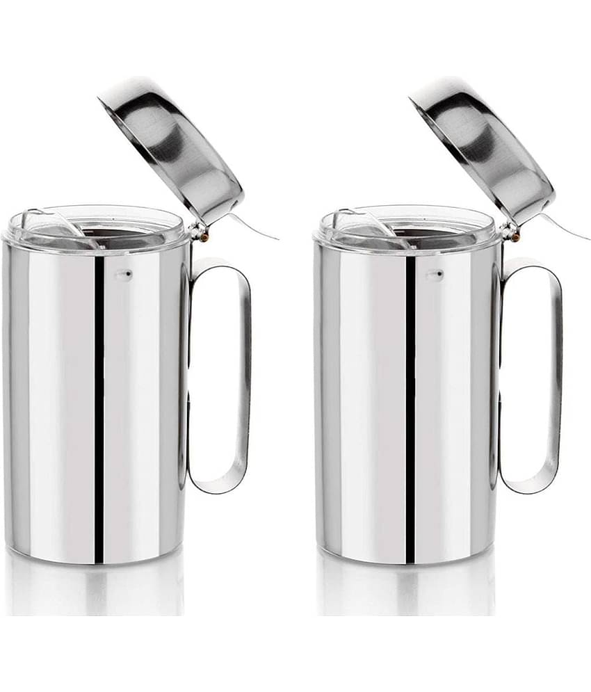 ATROCK Oil Dispenser 1litre Steel Silver Oil Container ( Set of 2 )