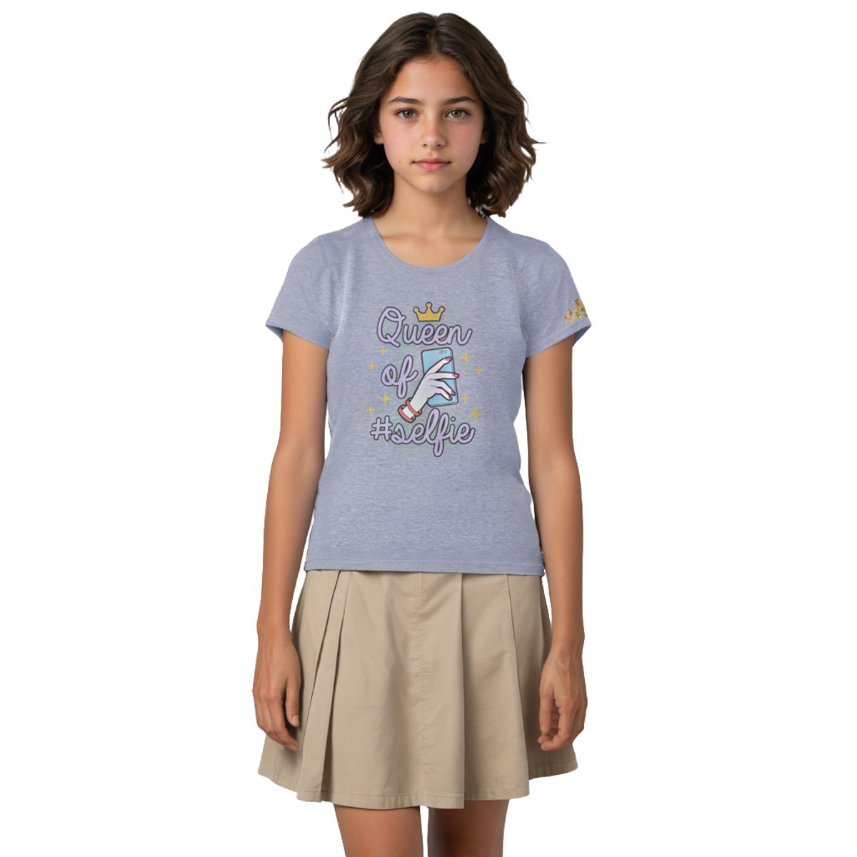 Girls T shirt Cotton Grey Heather Melange Queen of Selfie