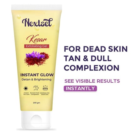Nextset Kesar Instant Glow Exfoliating Gel | Detan & Brightening Face Gel for Dead Skin & Dull Complexion | Saffron-Infused, Skin Detox & Glow Formula � 200g