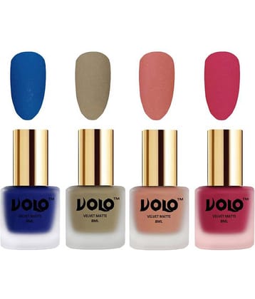 VOLO Velvet Dull Matte Posh Shades Nail Polish Blue,Nude,Peach, Pink Matte Pack of 4 32 mL