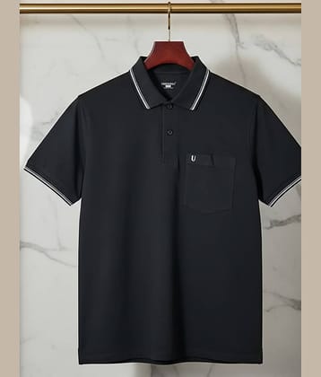 UNIBERRY Men Cotton Blend Regular Fit Solid Polo T Shirt ( Black )