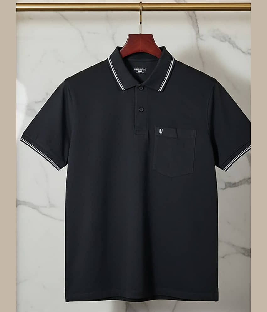 UNIBERRY Men Cotton Blend Regular Fit Solid Polo T Shirt ( Black )