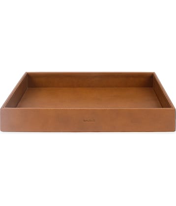 Walrus Faux Leather Tray Organizer with Wooden Base – Rectangular Desk Storage Box for Keys, Watches, Mobile Phones, Jewellery, Coins, Office Supplies & Cosmetics