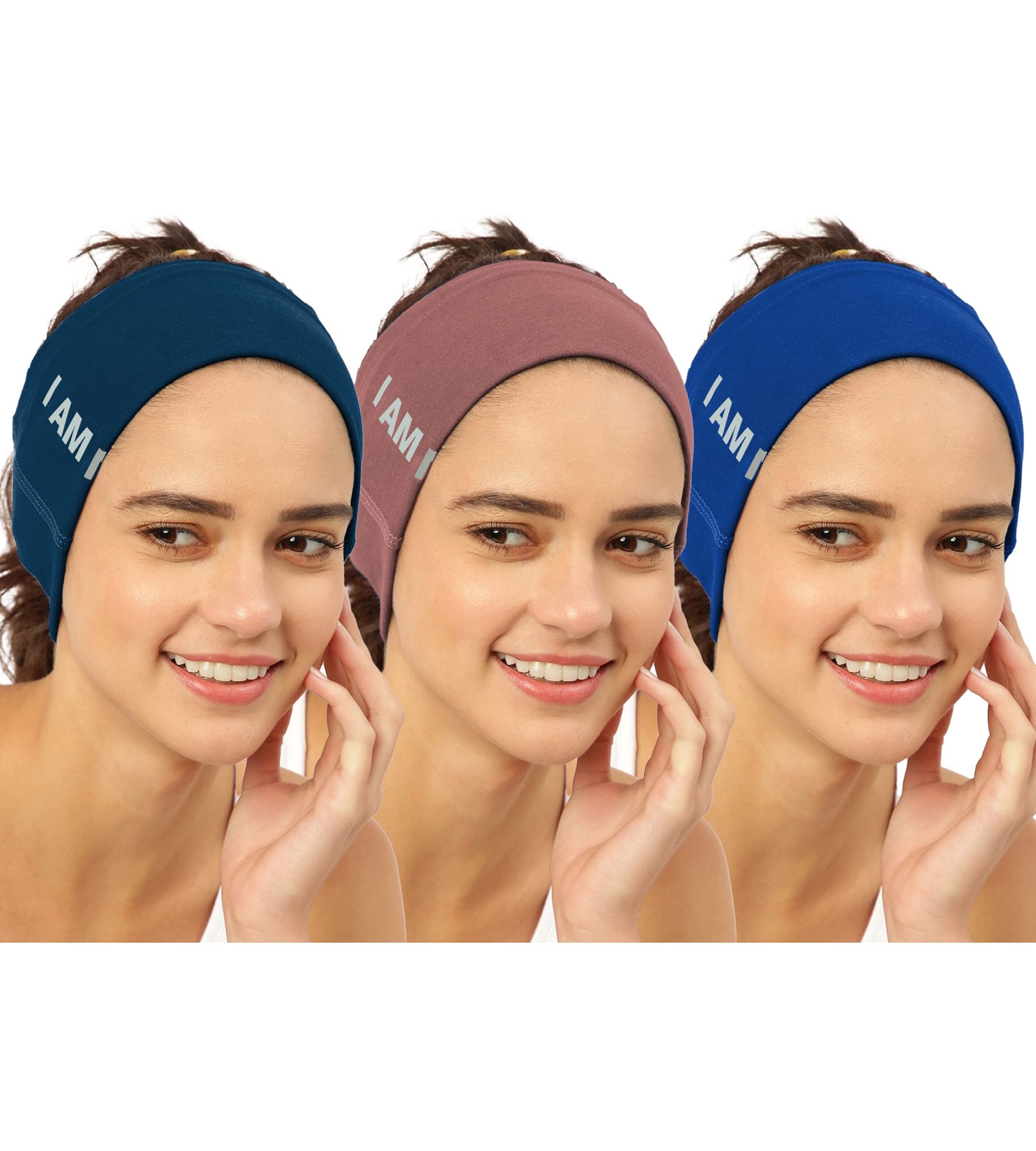 FREECULTR Unisex Bamboo Bandana, Anti Microbial Super Soft & Comfort Fit, Breathable Multipurpose Headband, Face Mask for Dust Protection- Size Printed Pack of 3-Sapphire Blue, Cuban Peach, Pilot Blue