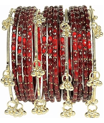 Vedhahi Maroon Bangle Set ( Pack of 16 )