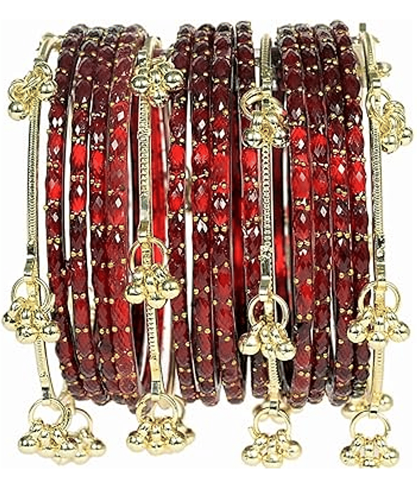 Vedhahi Maroon Bangle Set ( Pack of 16 )