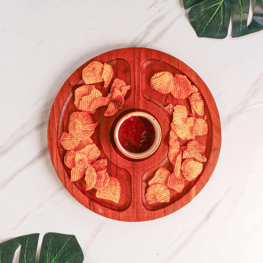 Femora Round Wooden Serving Tray with Bowl, 1 pc Tray & Bowl, 10 Inch(25 * 25 CM), 1 Year Warranty.