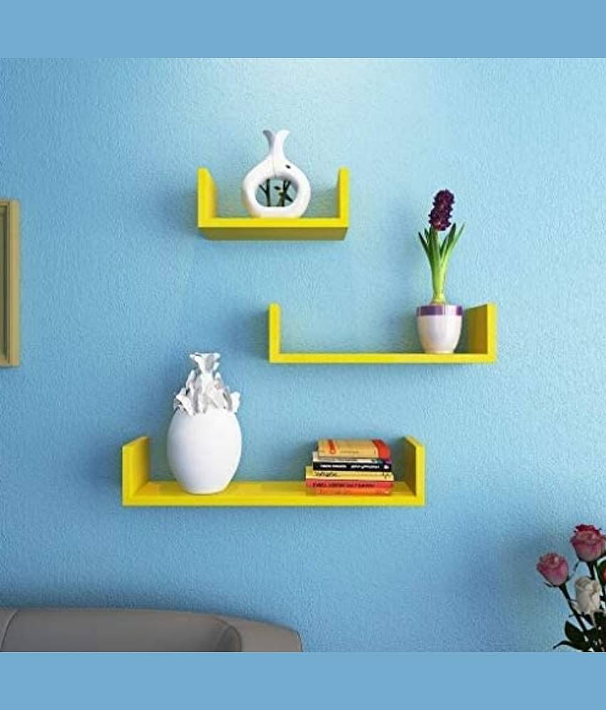 TFS Floating Shelves Yellow MDF - Pack of 3