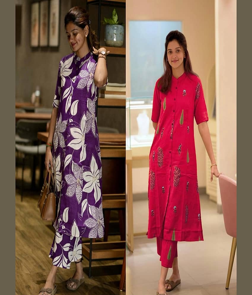 YAGNIK FASHION Women Rayon Printed A-line Kurti With Palazzo ( Multicolor )