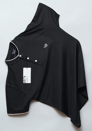 Black | Solid Henley Neck | Polo T-Shirt-M