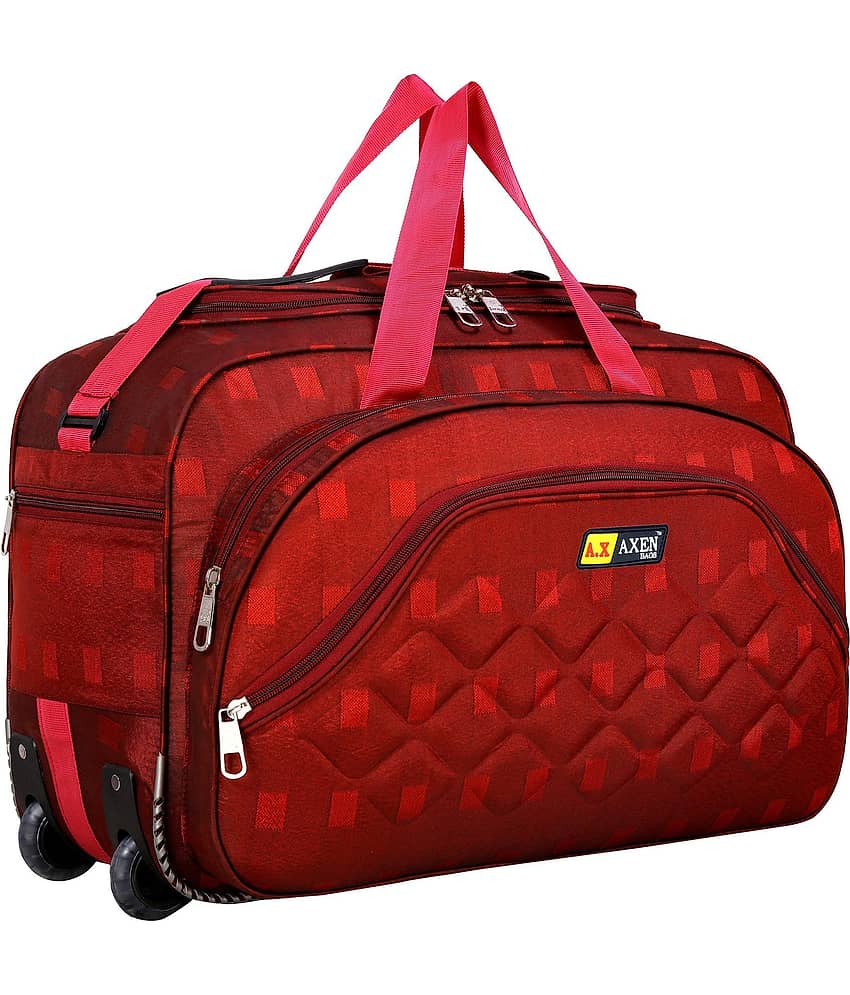 AXEN BAGS 50 Ltrs RED Polyester Duffle Trolley