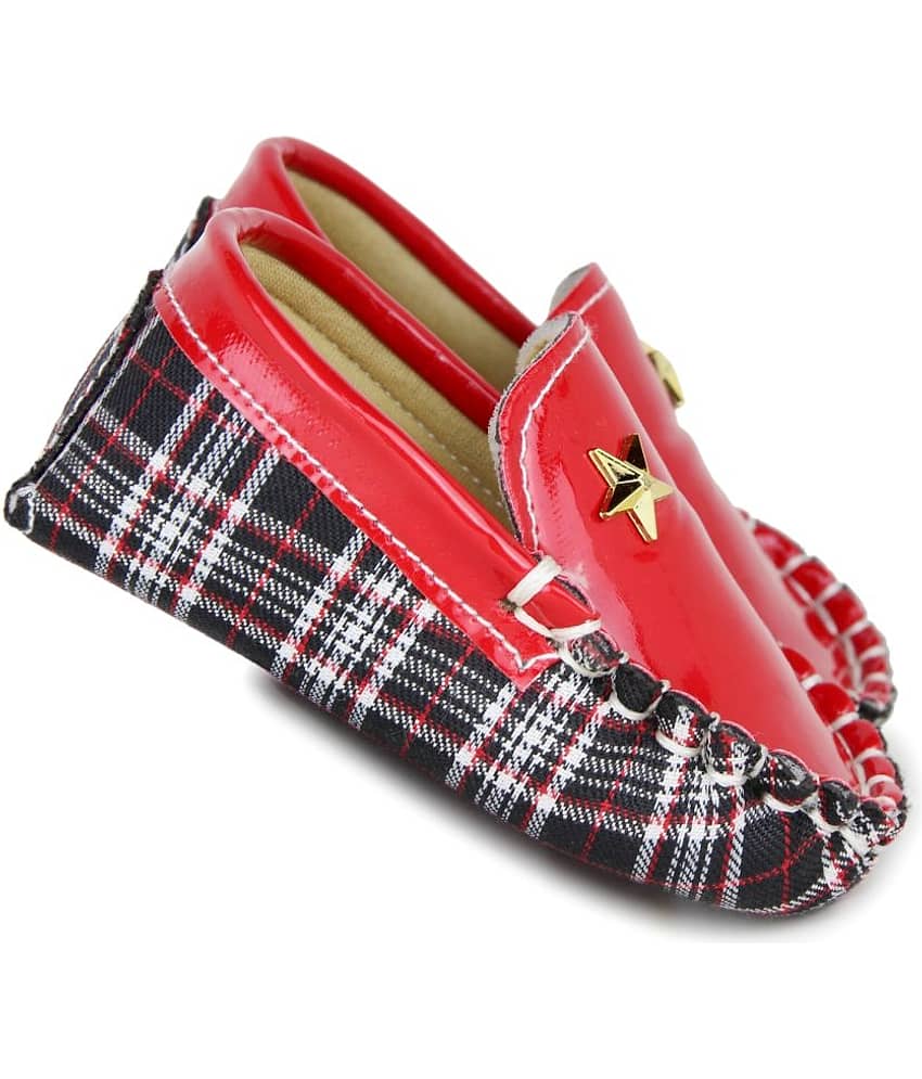 Neska Moda 6 To 12 Months Baby Boys and Girls Synthetic Leather and Cotton Solid Loafer Booties (Red,Dark Blue)
