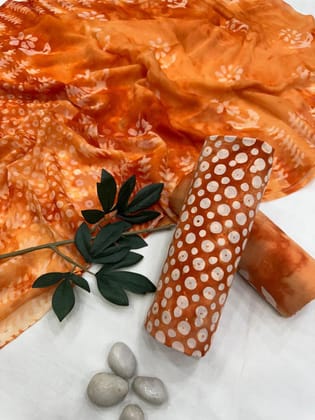 Pure Cotton Unstitched Suit With Chiffon Dupatta-As shown in picture / 2.5 mtr each / Pure cotton with chiffon dupatta