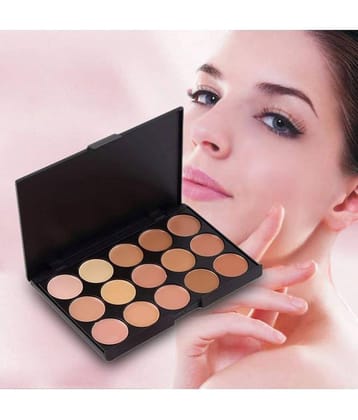 Lenon Beauty 15 Color Contour Pallete with Sponge Puff and Oval Shape foundtaion Brush Pack of 3