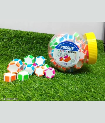 Posshe Neon Hexa Large Color Full Eraser Pack of 40 Pcs