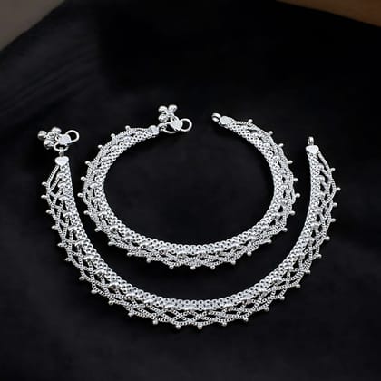 Real Silver Indian Women tribal jewellery Anklets Ankle Pair 10.3"