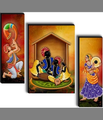 SNDArt Set OF 3 Rajasthani Traditional Wall Paintings For Living Room 12 x 18 inch