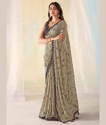BLEESBURY Georgette Striped Saree With Unstitched Blouse Piece ( Green )