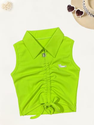 Girls Tank top[GT-491] [1-12 Year]-5-6Y (Size - 26) / Ribbed / Neon Green