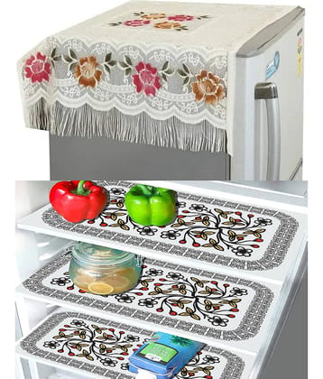 Crosmo Polyester Floral Printed Fridge Mat & Cover ( 99 53 ) Pack of 4 - Multicolor