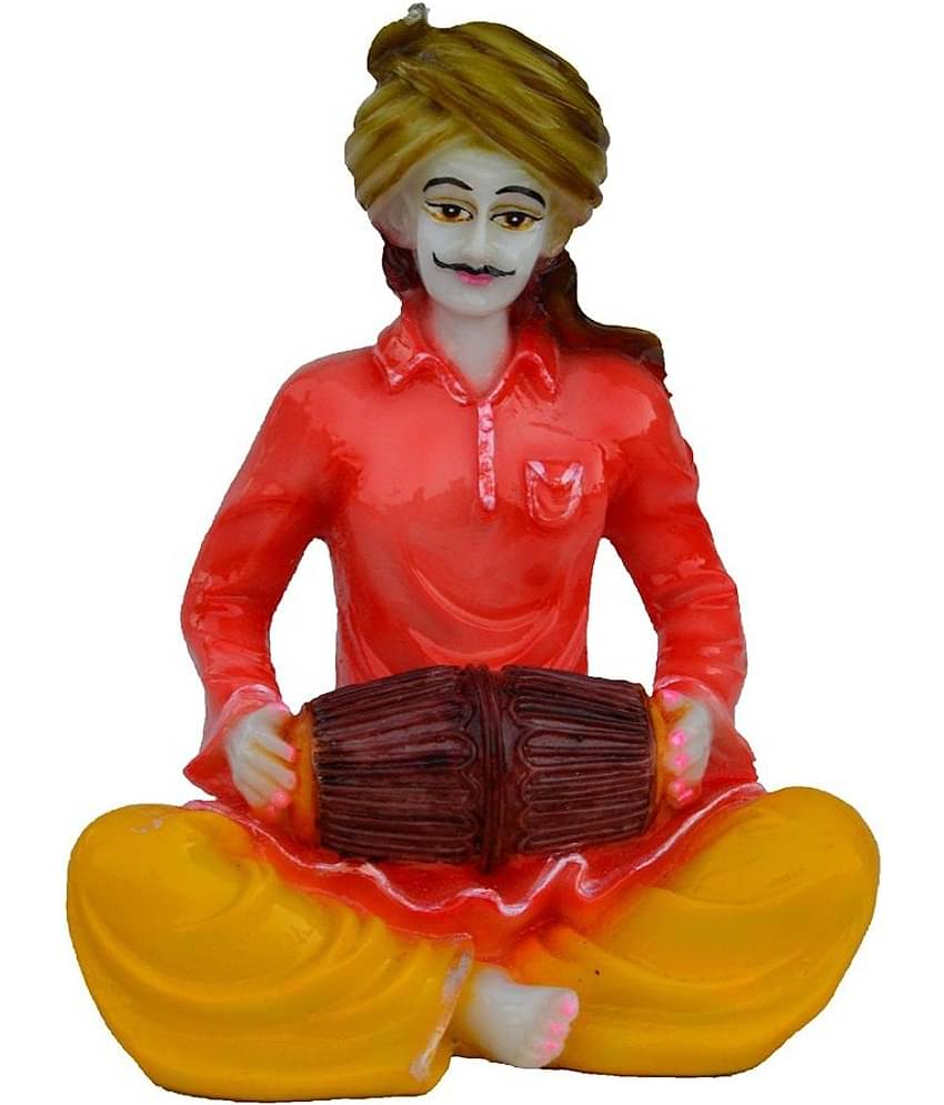 eCraftIndia Pink & Yellow Rajasthani Musician Statue Figurine