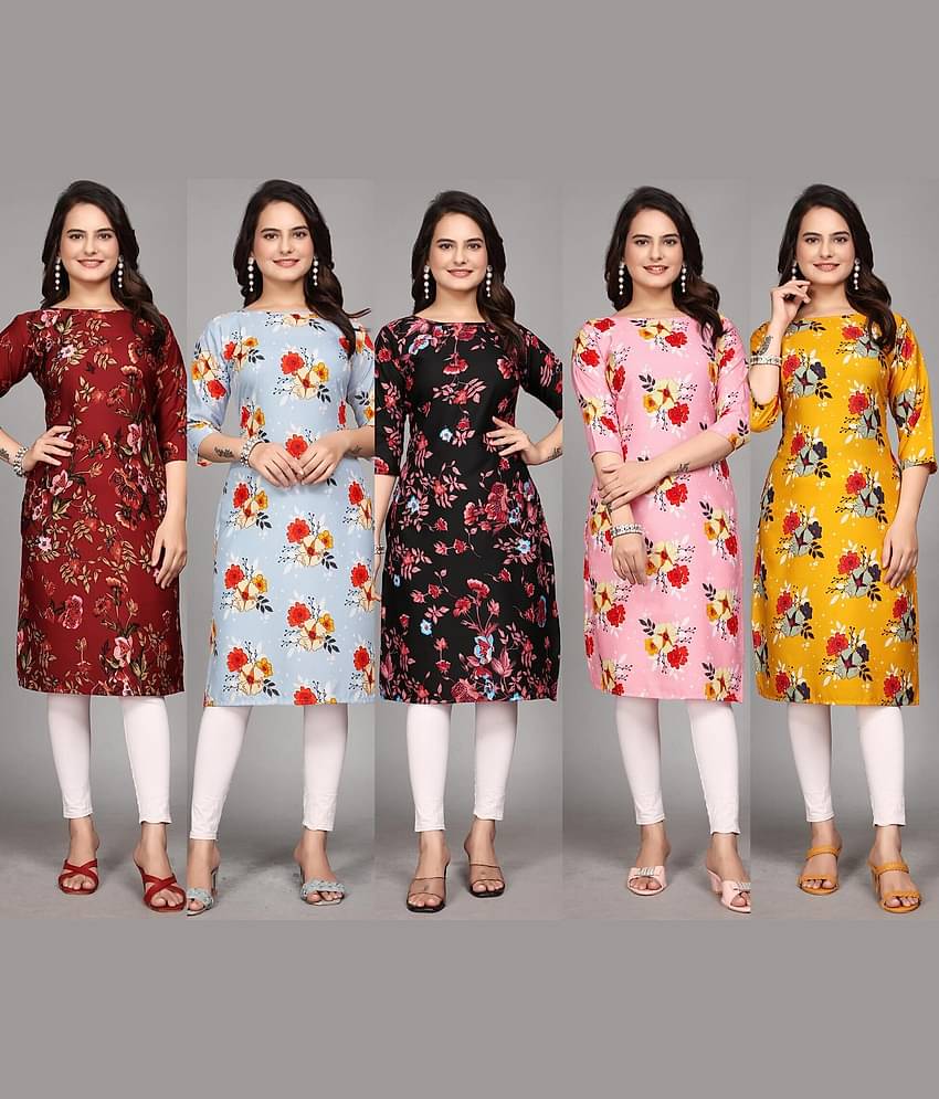 KALAVRITTA Pack of 5 Crepe Printed Straight Women's Kurti - ( Multicoloured )