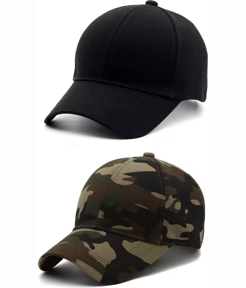 BAYEMA Pack of 2 Cotton Men's Cap ( Black )