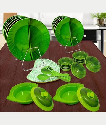 kitchrox Banana Leaf Printed Melamine Dinner Set ( Pack of 34 ) Green