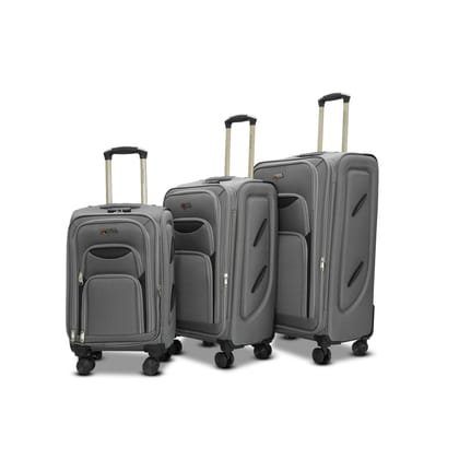 AMERICAN TRAVELLER Tourissem Bossed Trolley Bags Set of 3  Cabin, Medium, Large | Travel Suitcase Luggage | 18% Expandable | 360 Dual Disc Spinner Wheels | Lock & Telescopic Handle (3, Dark Grey)