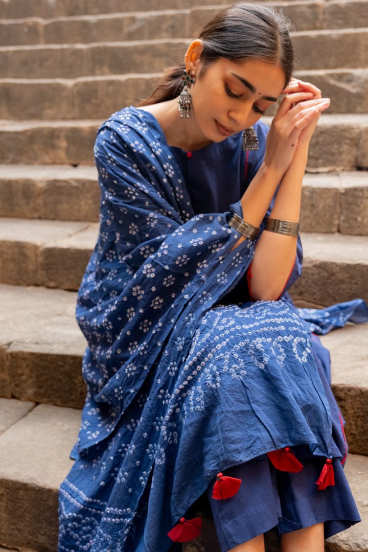 Midnight blue kurta set with dupatta-L