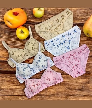 EASTERN CLUB Pack of 3 Cotton Bra & Panty Set For Women ( Pink,White,Beige )
