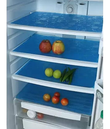 Crosmo Polyester Floral Printed Fridge Mats ( 64 18 ) Pack of 4 - Blue