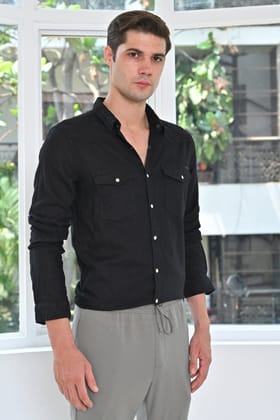 Pixel - Linen Cotton Shirt - Black-XS-36 / BLACK