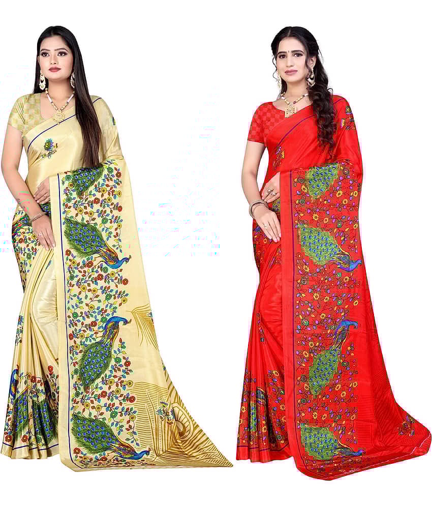 LEELAVATI Crepe Printed Saree With Unstitched Blouse Piece ( Multicolor )