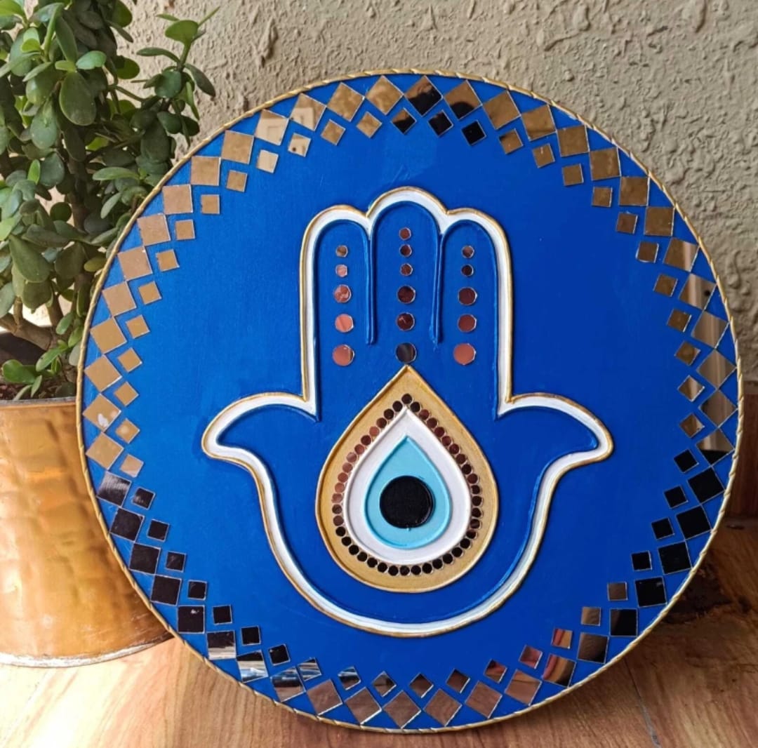 MANDALA  ART  EVIL EYE THEMED WITH POOR RESIN DUST PROOF AND WATER PROOF ART PACK OF ONE  (12" inch)