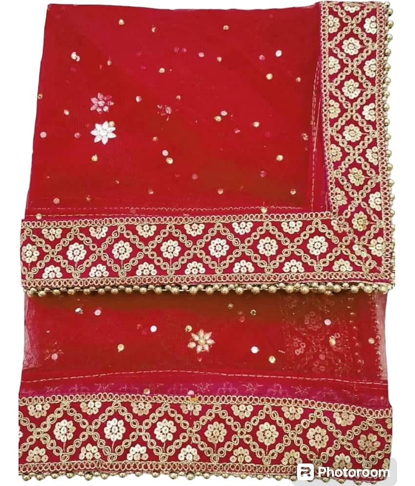 Mamta Red Velvet Women's Dupatta - ( Pack of 1 )