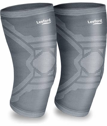 Leeford Knee Support Pair for Pain Relief, Men & Women, Soft Designer Grey - M Size