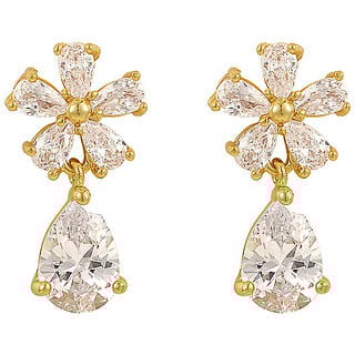 Crystal Stone Flower Shape Earring with Drop